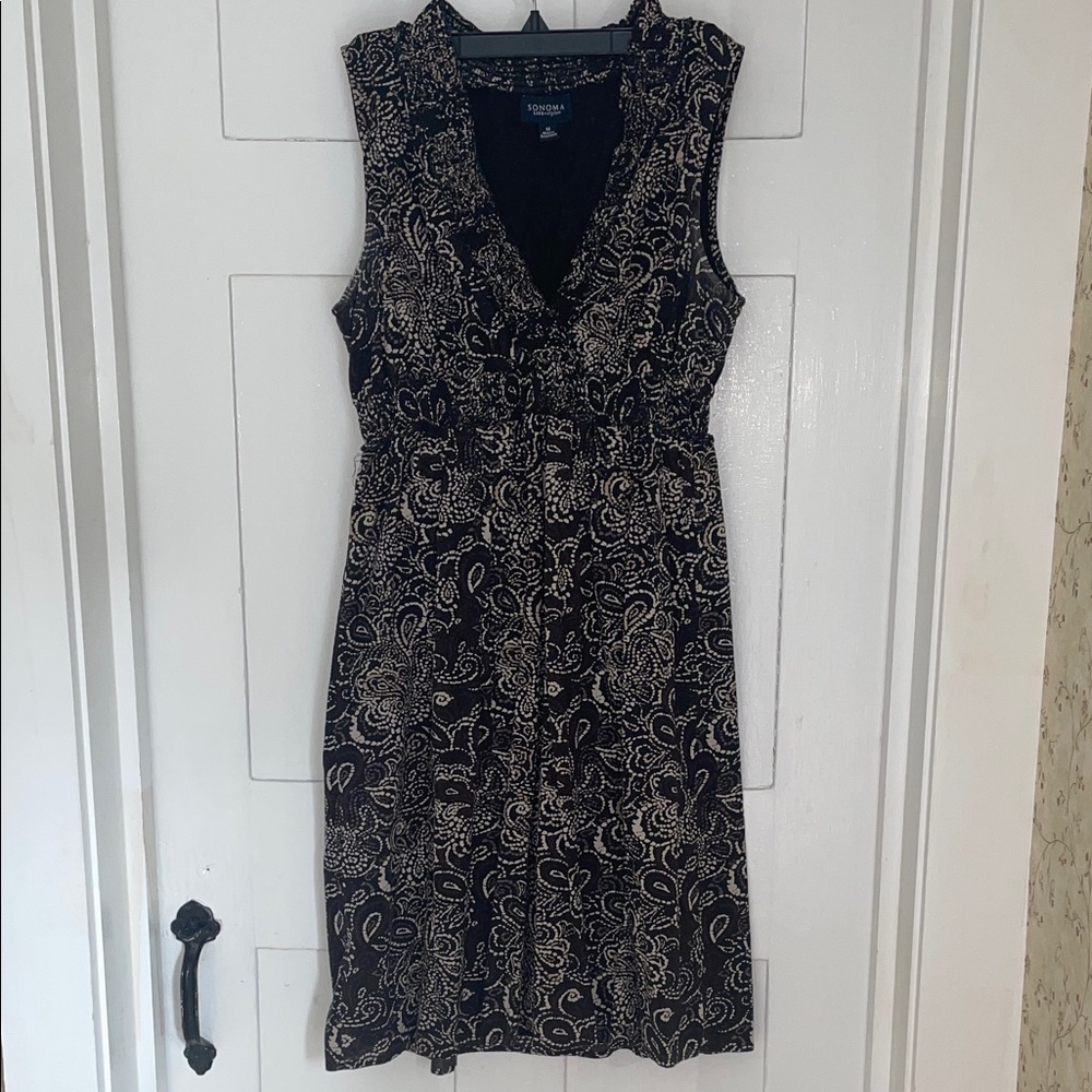 Sonoma Black and Cream Paisley Midi Dress